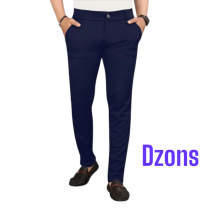 Men's Navy Blue Lycra Formal Pant