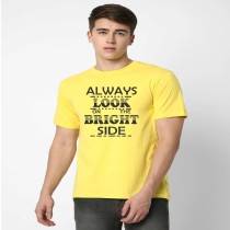 Mens Yellow Printed Round Neck T-shirt